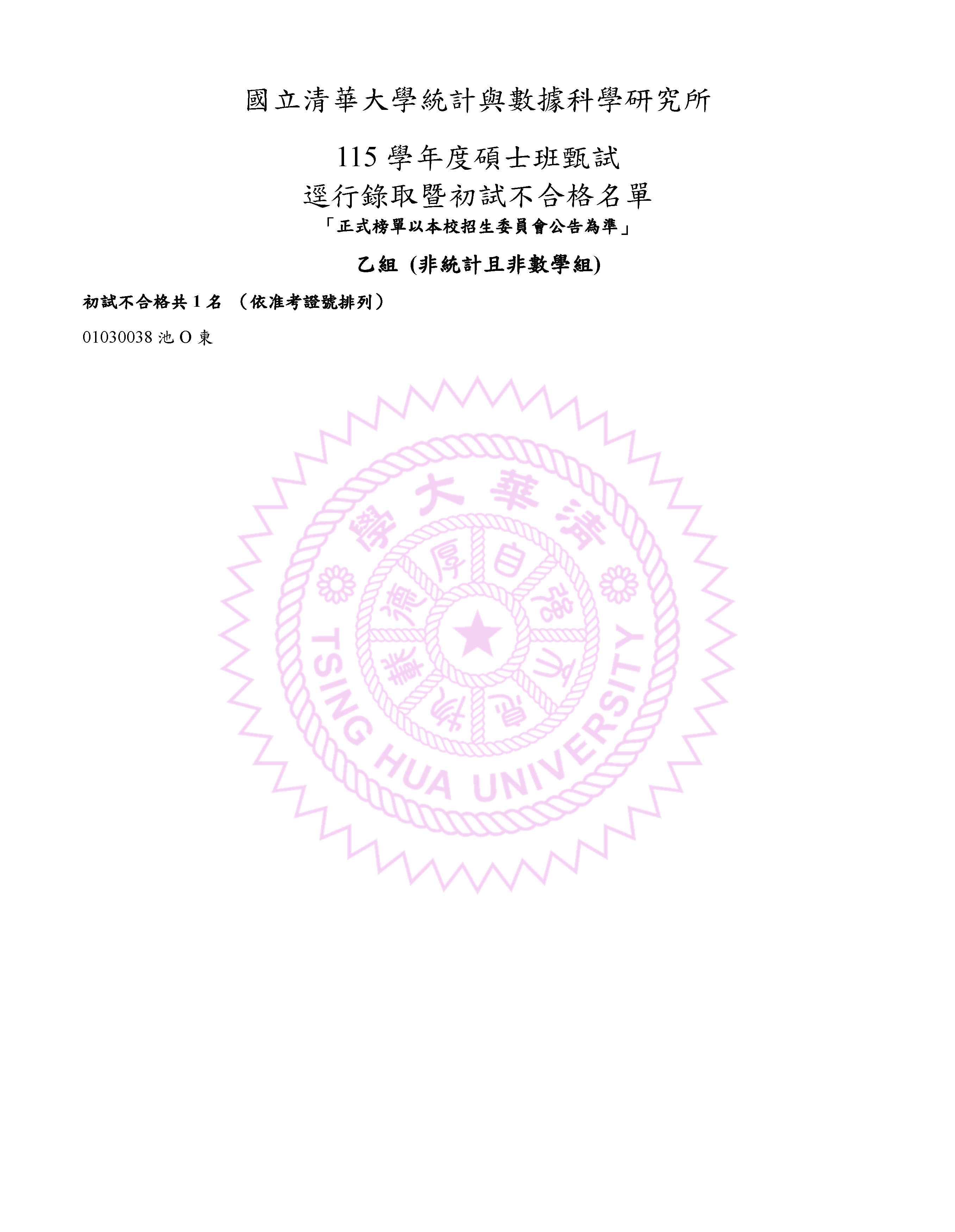 115學年度碩博士班甄試逕行錄取暨初試合格名單-3